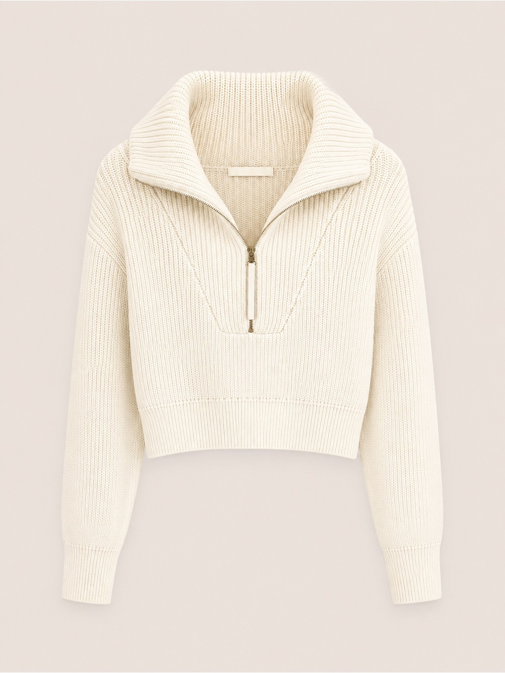 Varley Cream Cropped Half-Zip Turtleneck Sweater